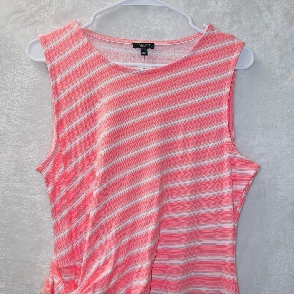 Talbots NWT Pink White Stripe Side Cinch Knee Length Dress size large petite - Picture 2 of 5